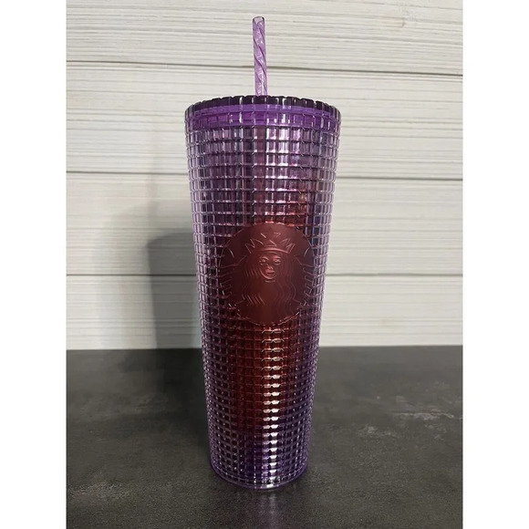 Starbucks 2021 NEW Pink & Purple Disco Grid Venti Tumbler 24oz - Picture 1 of 3